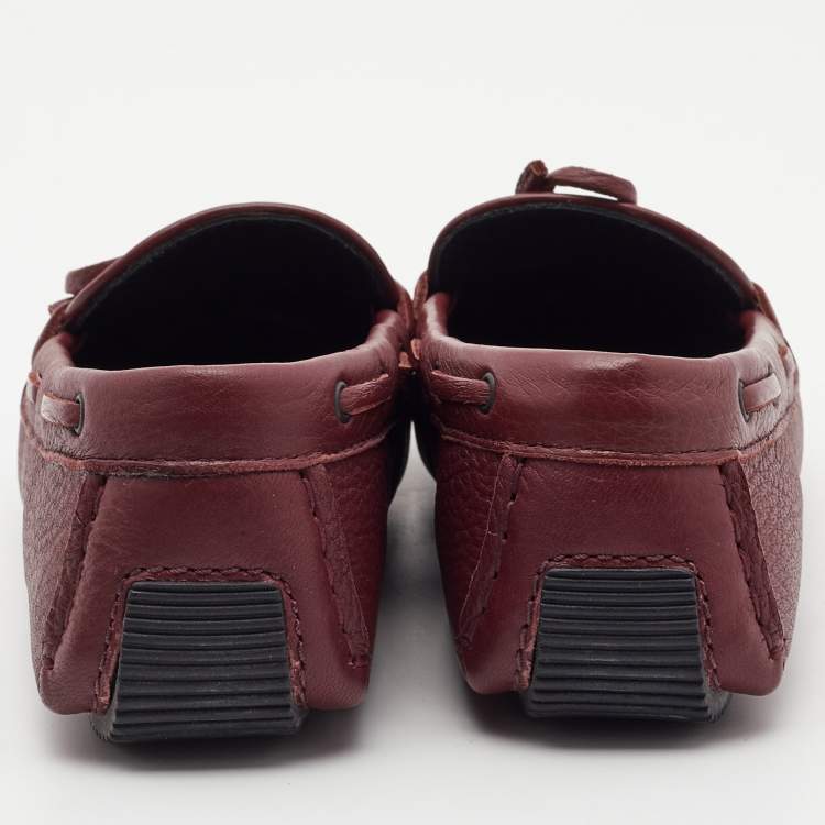 Pre Owned Bottega Veneta Burgundy Leather Wave Driver Loafers Size 35