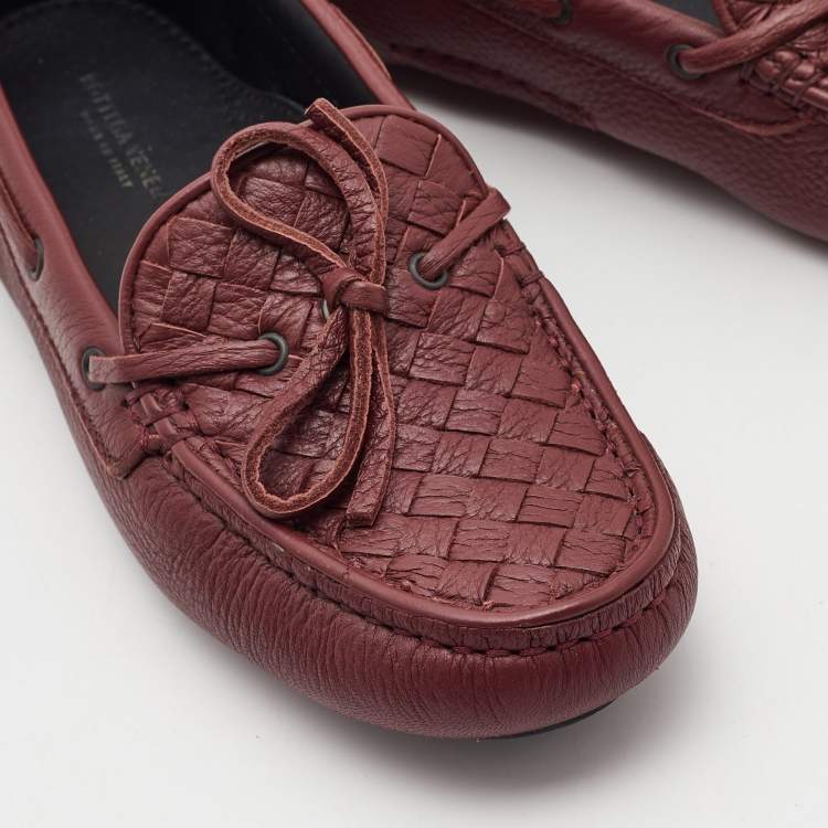 Pre Owned Bottega Veneta Burgundy Leather Wave Driver Loafers Size 35