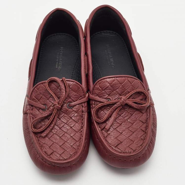 Pre Owned Bottega Veneta Burgundy Leather Wave Driver Loafers Size 35