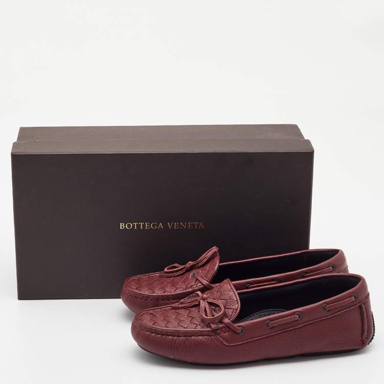 Pre Owned Bottega Veneta Burgundy Leather Wave Driver Loafers Size 35