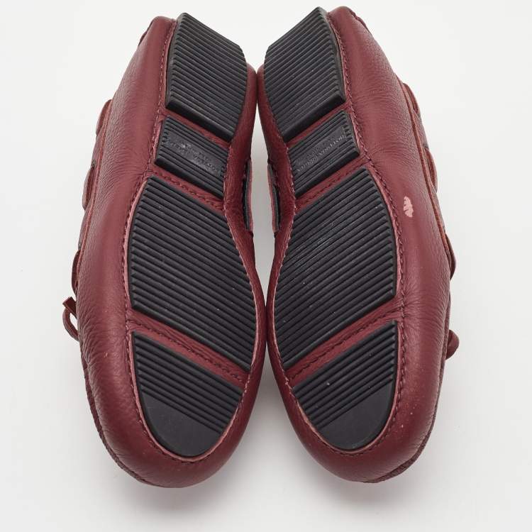 Pre Owned Bottega Veneta Burgundy Leather Wave Driver Loafers Size 35