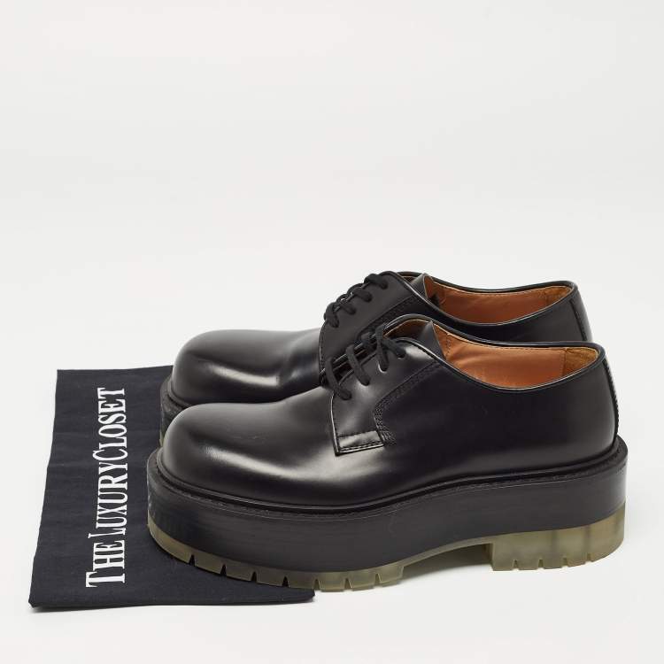 Pre Owned Bottega Veneta Black Leather Lace Up Platform Derby Size 37