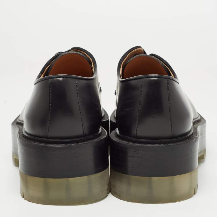 Pre Owned Bottega Veneta Black Leather Lace Up Platform Derby Size 37