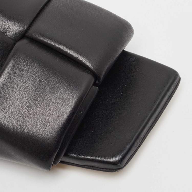 Pre Owned Bottega Veneta Black Leather Patch  Flat Slides Size 37 