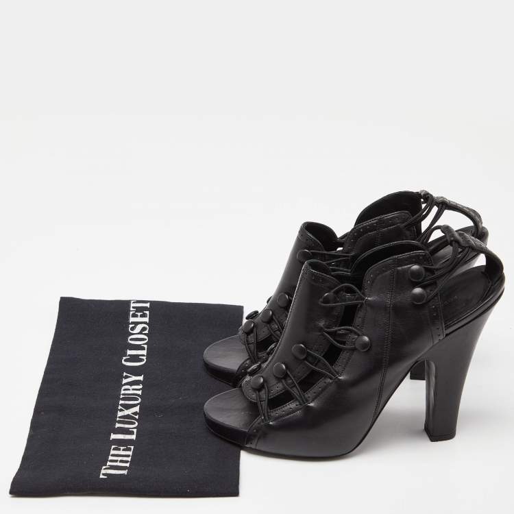 Pre Owned Bottega Veneta Black Leather Button Detail Slingback Sandals Size 38