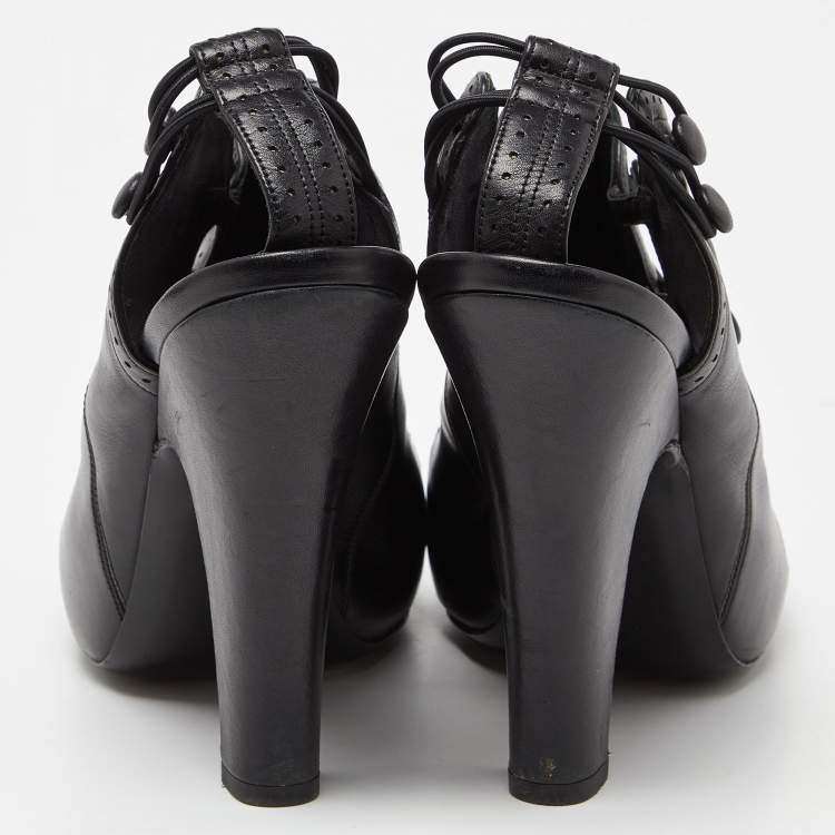Pre Owned Bottega Veneta Black Leather Button Detail Slingback Sandals Size 38