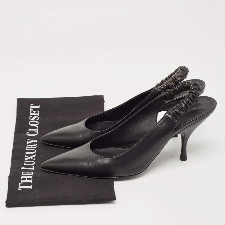 Pre Owned Bottega Veneta Black Leather Slingback Pumps Size 38