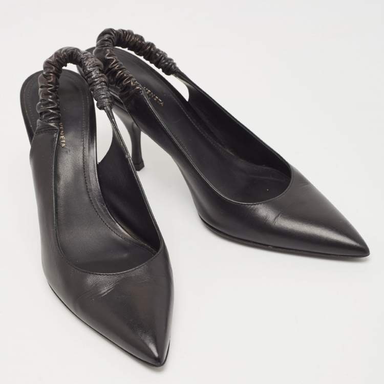 Pre Owned Bottega Veneta Black Leather Slingback Pumps Size 38