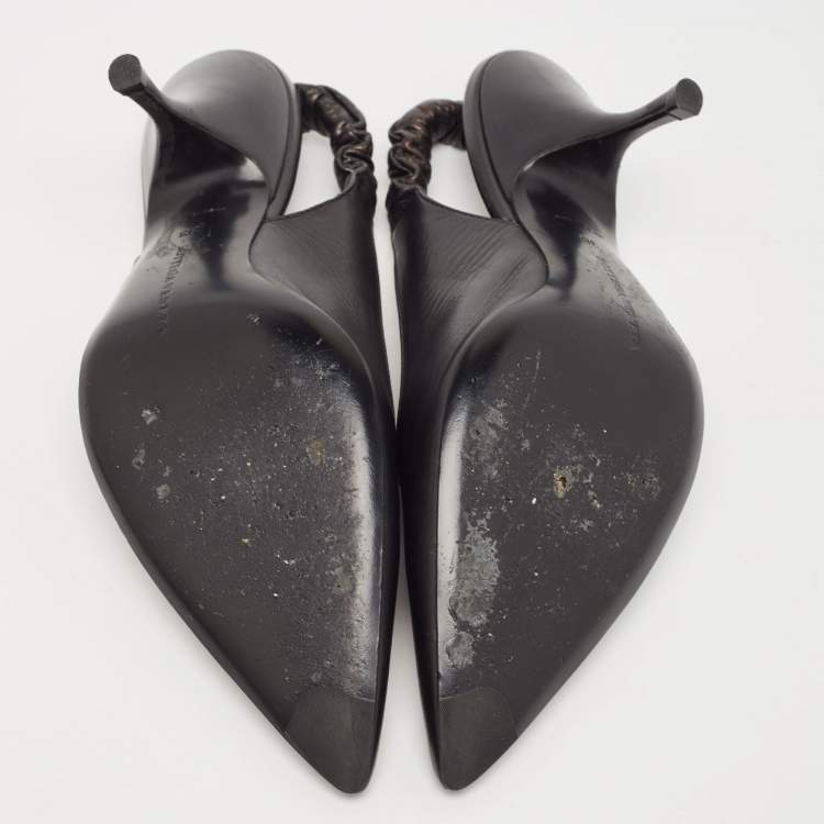 Pre Owned Bottega Veneta Black Leather Slingback Pumps Size 38