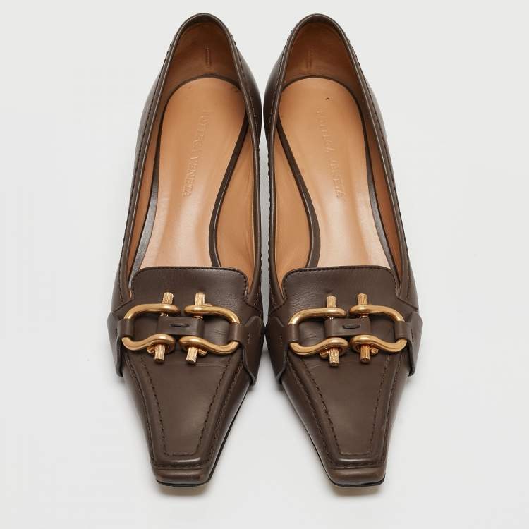 Pre Owned Bottega Veneta Brown Leather Madame Pumps Size 38