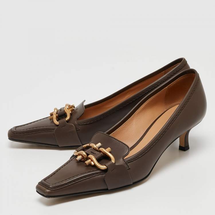 Pre Owned Bottega Veneta Brown Leather Madame Pumps Size 38