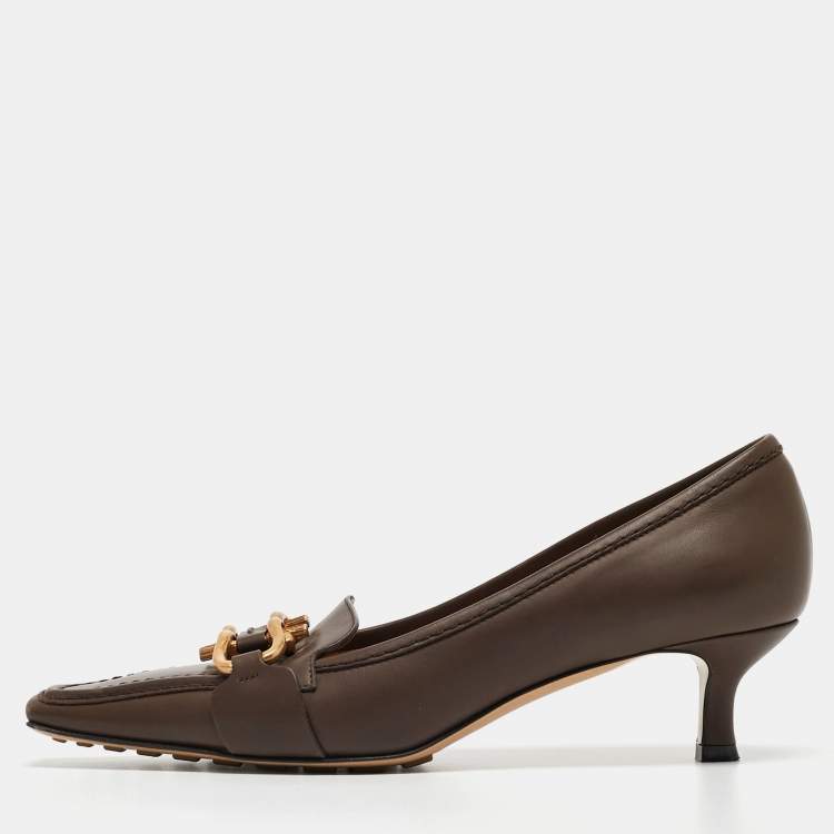 Pre Owned Bottega Veneta Brown Leather Madame Pumps Size 38