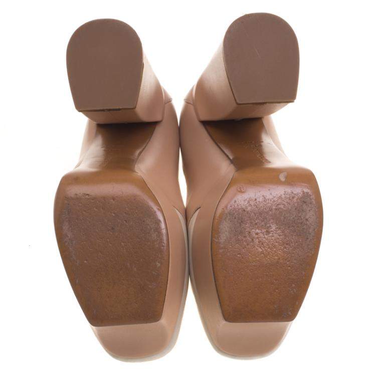 Pre Owned Bottega Veneta Two Tone Leather Frill Detail Platform Block Heel Pumps Size 38.5
