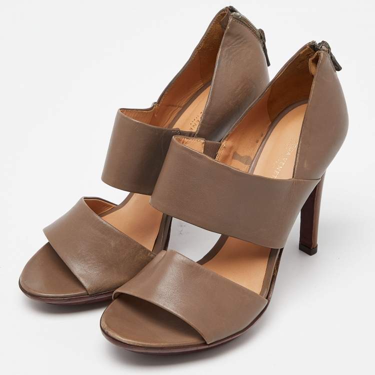Pre Owned Bottega Veneta Grey Leather Strappy Slide Sandals Size 37.5