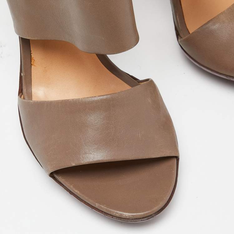 Pre Owned Bottega Veneta Grey Leather Strappy Slide Sandals Size 37.5