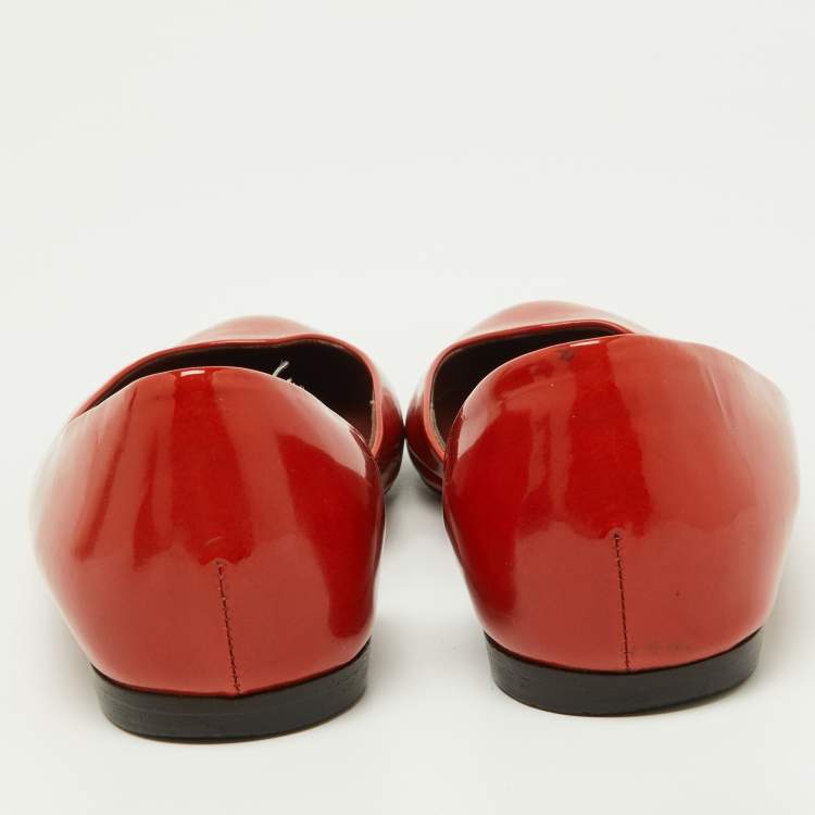 Pre Owned Bottega Veneta Orange Patent Leather Ballet Flats Size 38