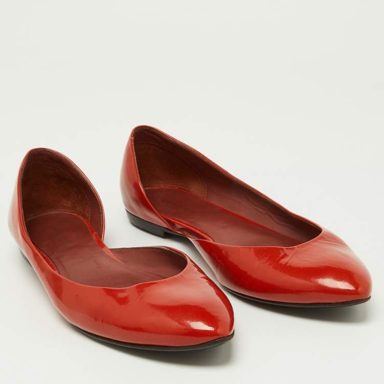 Pre Owned Bottega Veneta Orange Patent Leather Ballet Flats Size 38