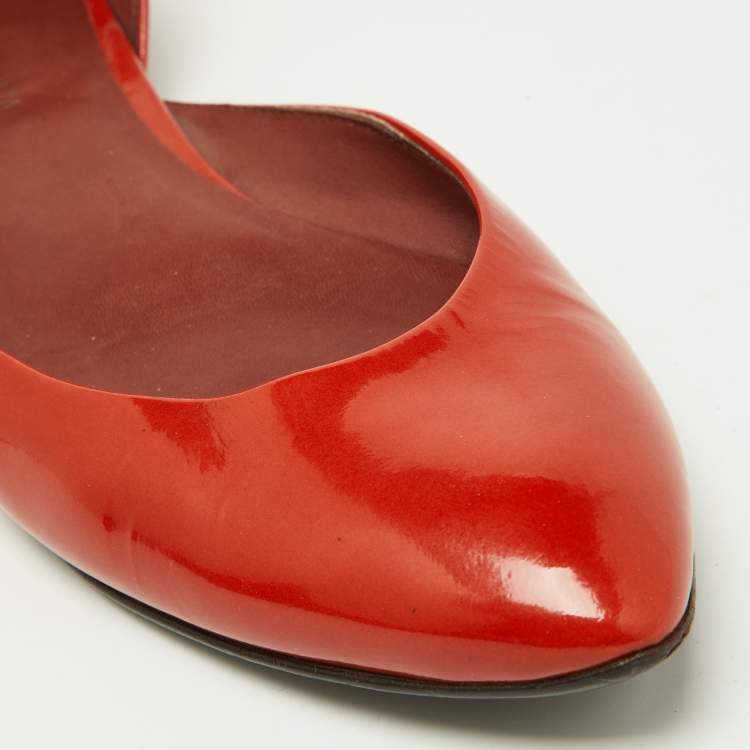 Pre Owned Bottega Veneta Orange Patent Leather Ballet Flats Size 38