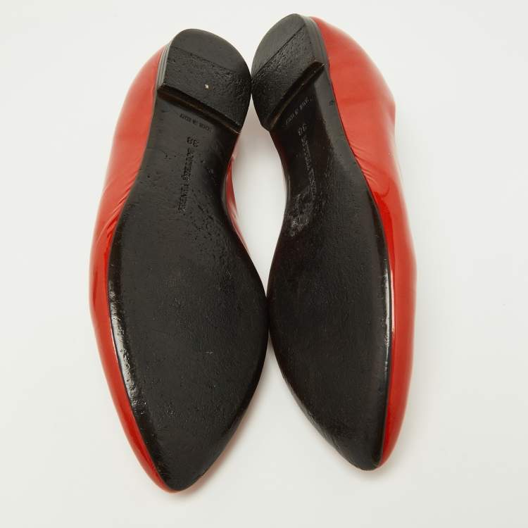 Pre Owned Bottega Veneta Orange Patent Leather Ballet Flats Size 38
