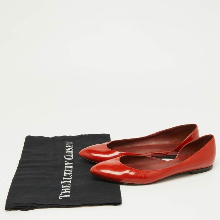 Pre Owned Bottega Veneta Orange Patent Leather Ballet Flats Size 38