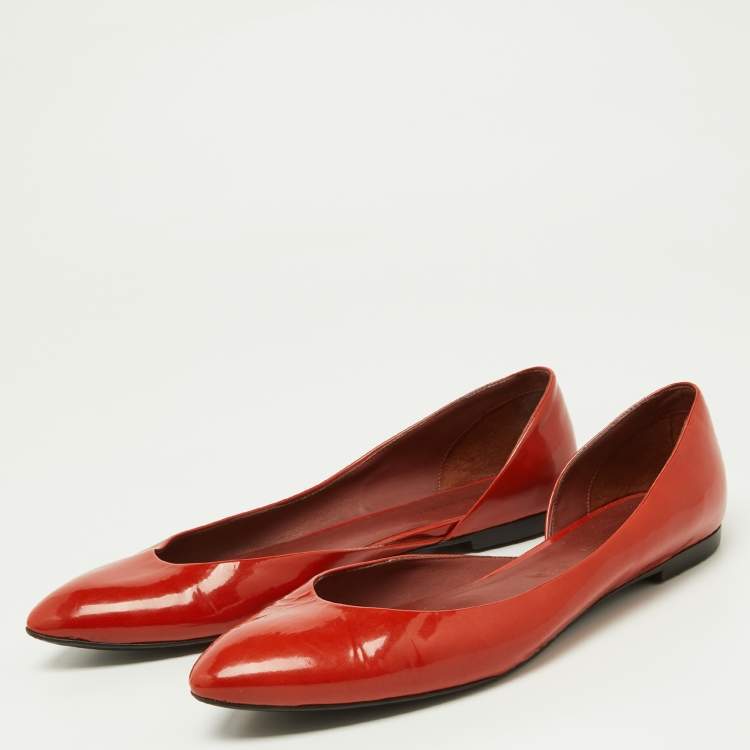 Pre Owned Bottega Veneta Orange Patent Leather Ballet Flats Size 38
