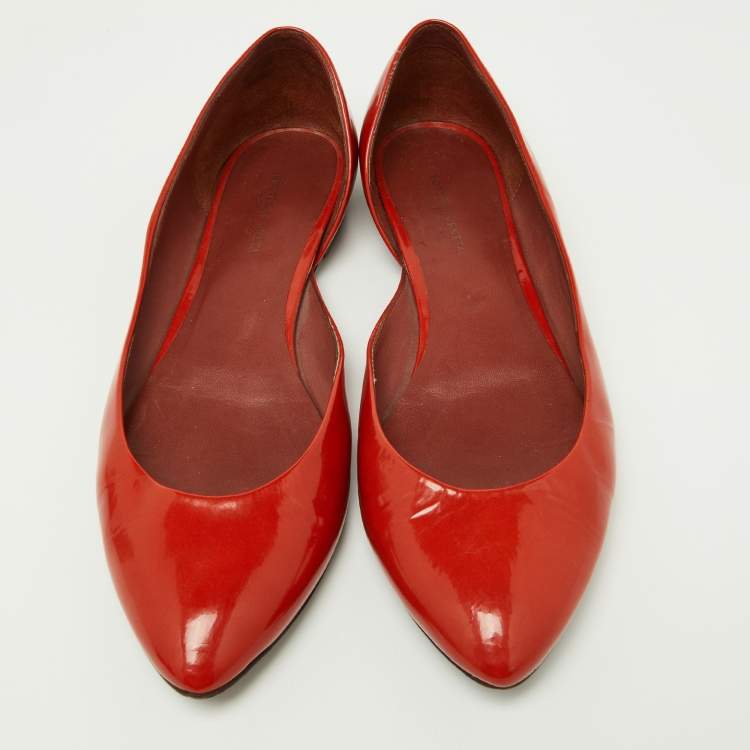 Pre Owned Bottega Veneta Orange Patent Leather Ballet Flats Size 38