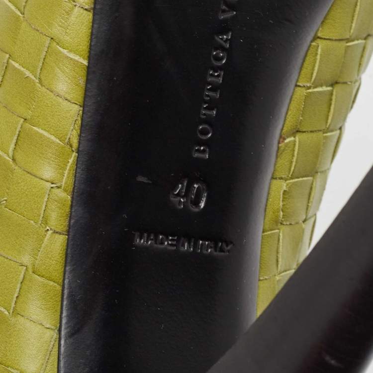 Pre Owned Bottega Veneta Green Intrecciato Leather Peep Toe Pumps Size 40