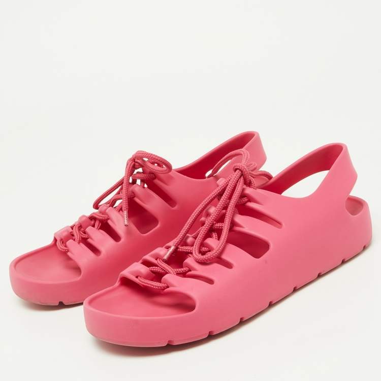 Pre Owned Bottega Veneta Pink Rubber Jelly Sandals Size 37