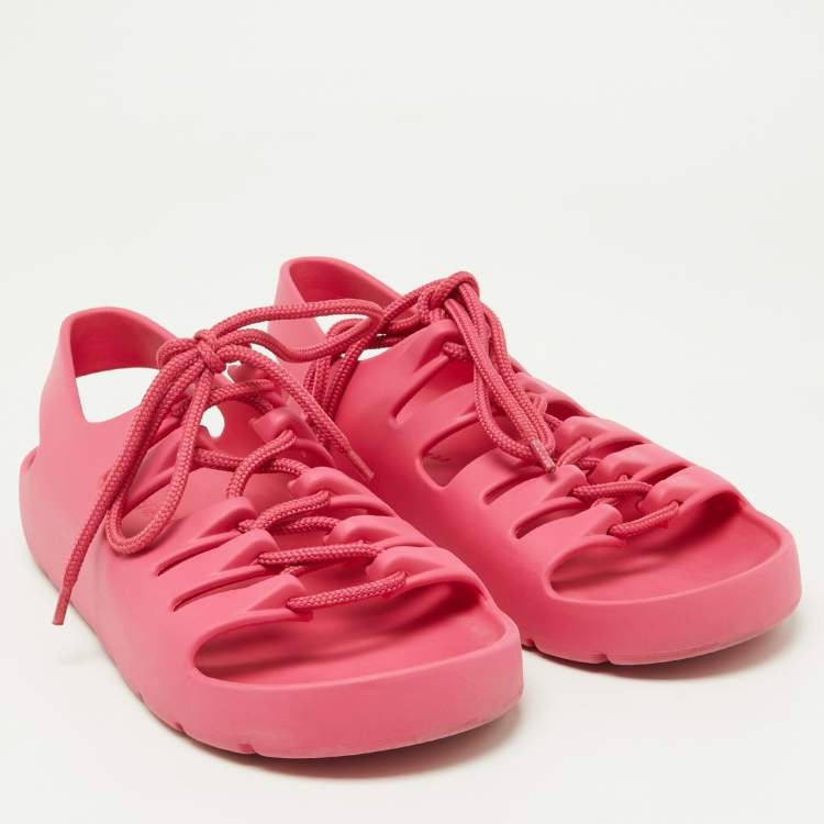 Pre Owned Bottega Veneta Pink Rubber Jelly Sandals Size 37