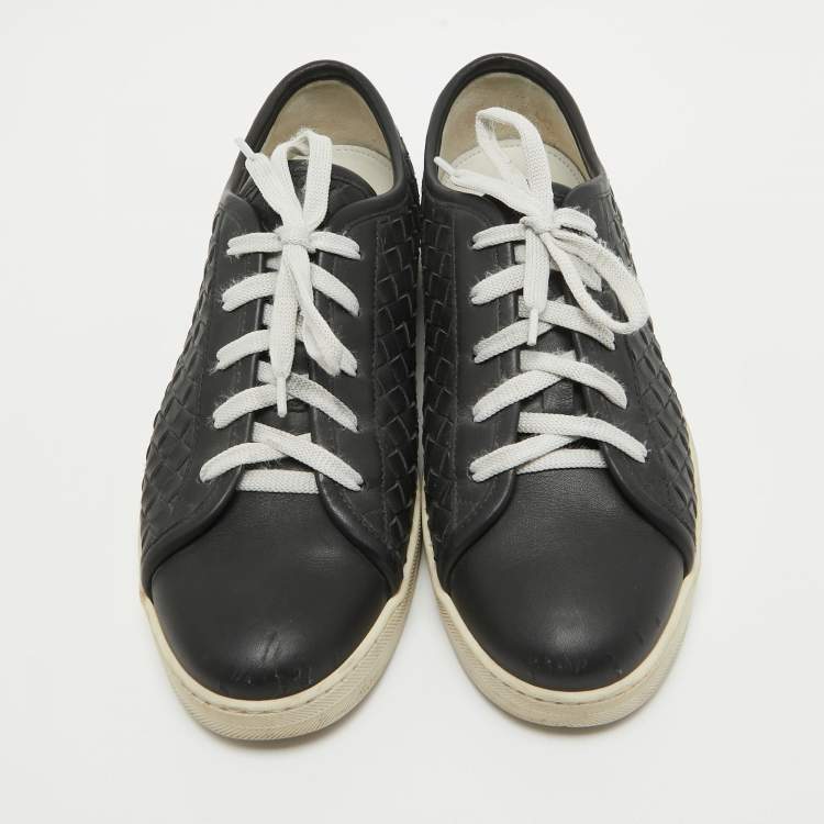 Pre Owned Bottega Veneta Black Intrecciato Leather Low Top Sneakers Size 39