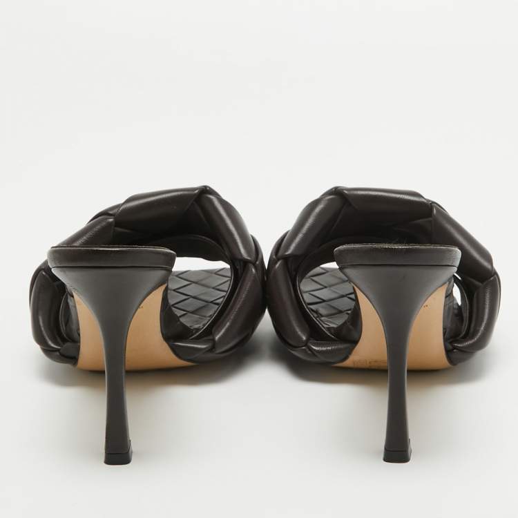 Pre Owned Bottega Dark Brown Quilted Leather Lido Slide Sandals Size 37