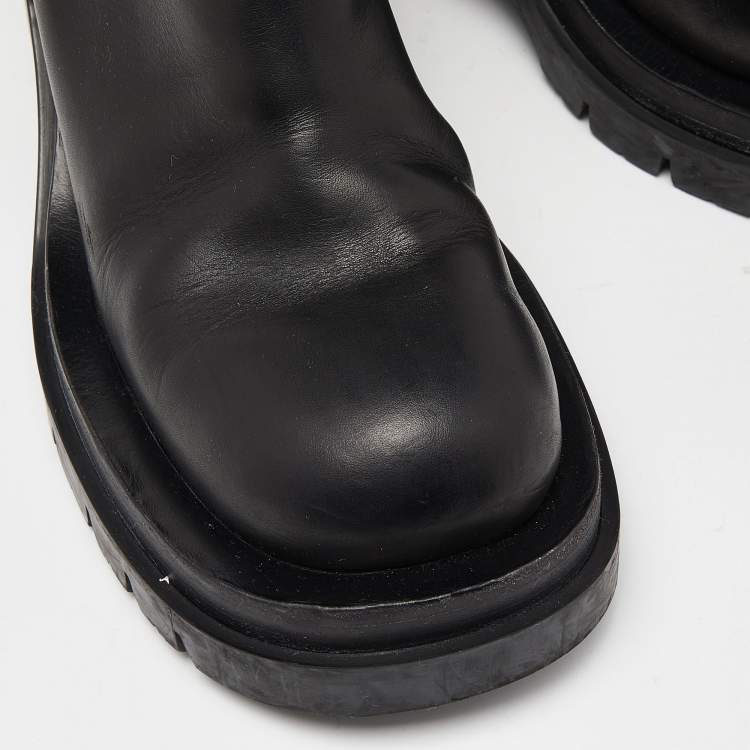 Pre Owned Bottega Veneta Black Leather Platform Chelsea Boots Size 