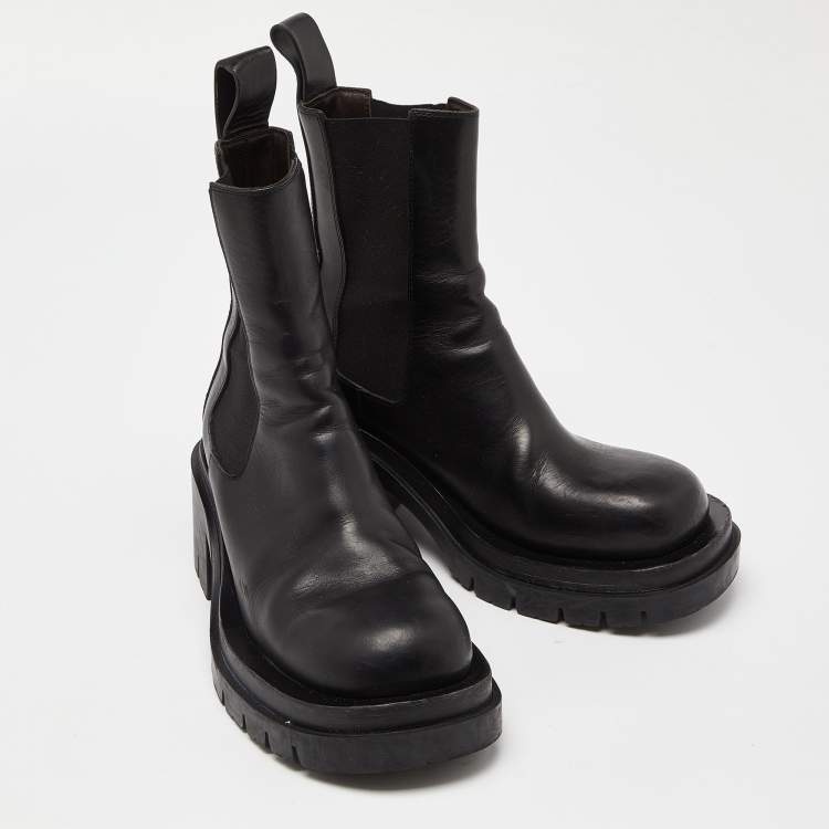Pre Owned Bottega Veneta Black Leather Platform Chelsea Boots Size 