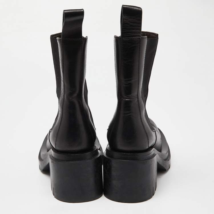 Pre Owned Bottega Veneta Black Leather Platform Chelsea Boots Size 