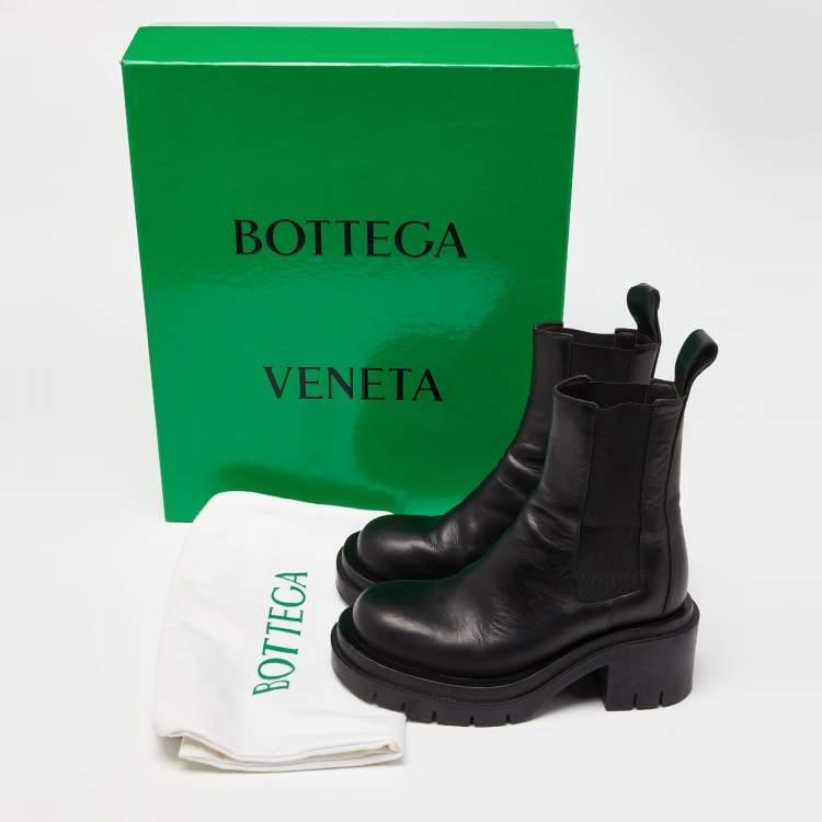 Pre Owned Bottega Veneta Black Leather Platform Chelsea Boots Size 