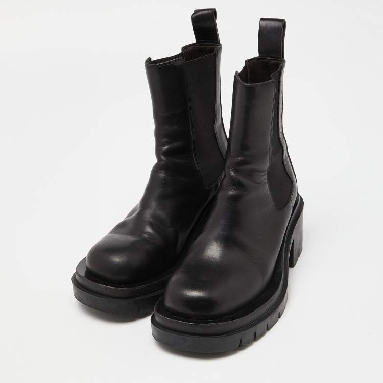 Pre Owned Bottega Veneta Black Leather Platform Chelsea Boots Size 