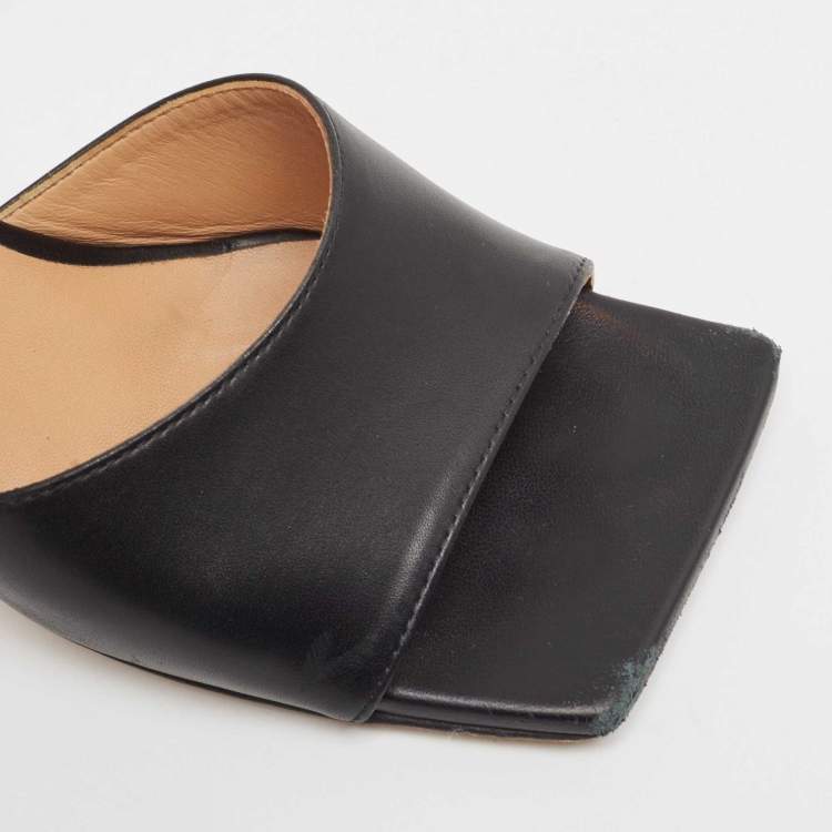 Pre Owned Bottega Veneta Black Leather Open Toe Mules Size 36