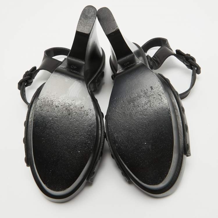 Pre Owned Bottega Veneta Black Leather Wedge Platform Ankle Strap Sandals Size 40