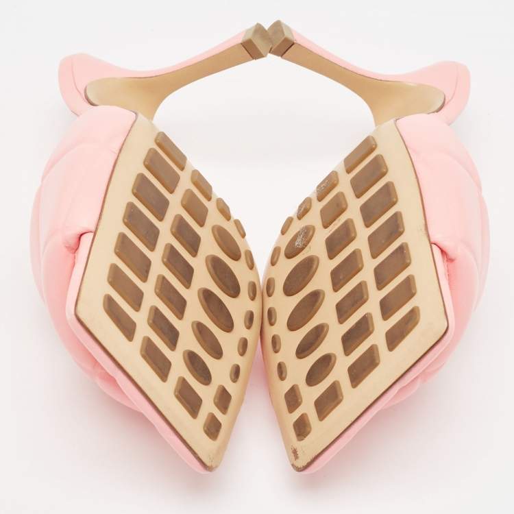 Pre Owned Bottega Veneta Pink Leather Lido Slide Sandals Size 39.5