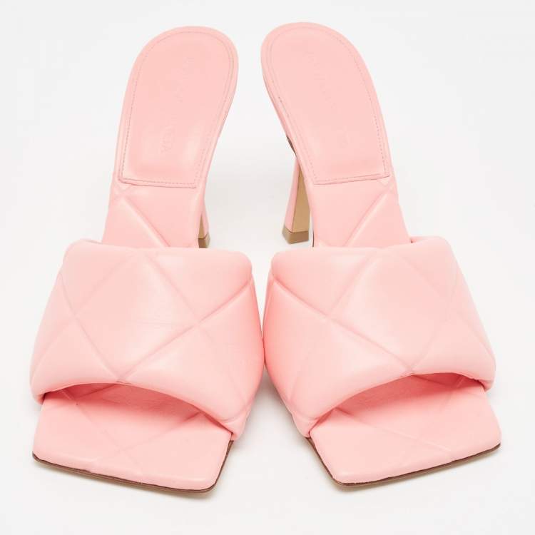 Pre Owned Bottega Veneta Pink Leather Lido Slide Sandals Size 39.5