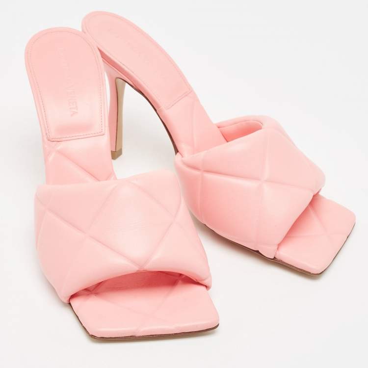 Pre Owned Bottega Veneta Pink Leather Lido Slide Sandals Size 39.5