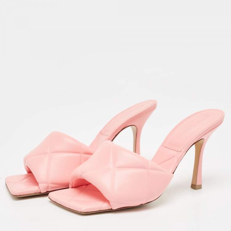 Pre Owned Bottega Veneta Pink Leather Lido Slide Sandals Size 39.5