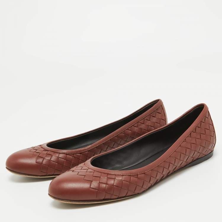 Pre Owned Bottega Veneta Brown Intrecciato Leather Ballet Flats Size 38