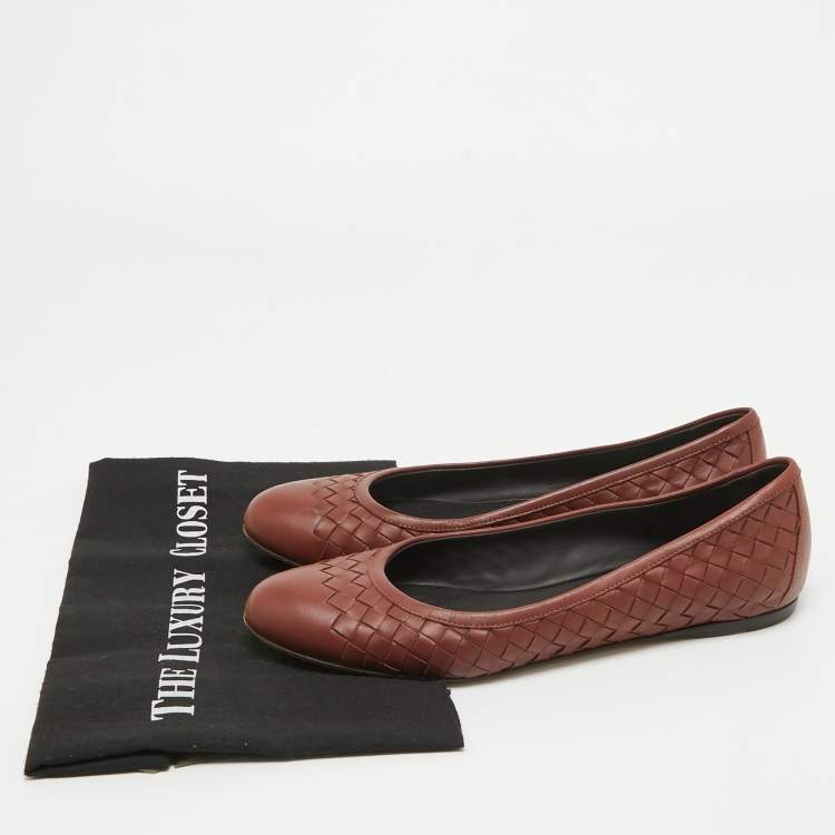 Pre Owned Bottega Veneta Brown Intrecciato Leather Ballet Flats Size 38
