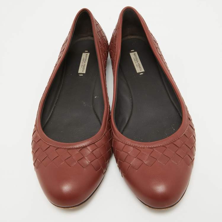 Pre Owned Bottega Veneta Brown Intrecciato Leather Ballet Flats Size 38