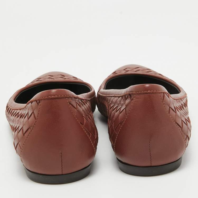 Pre Owned Bottega Veneta Brown Intrecciato Leather Ballet Flats Size 38