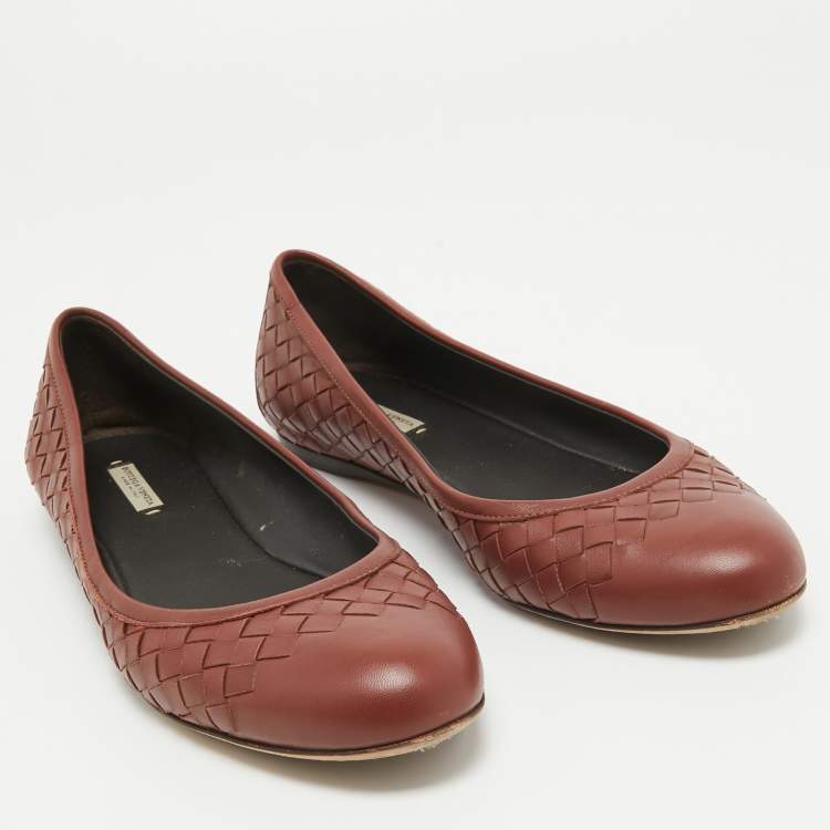 Pre Owned Bottega Veneta Brown Intrecciato Leather Ballet Flats Size 38