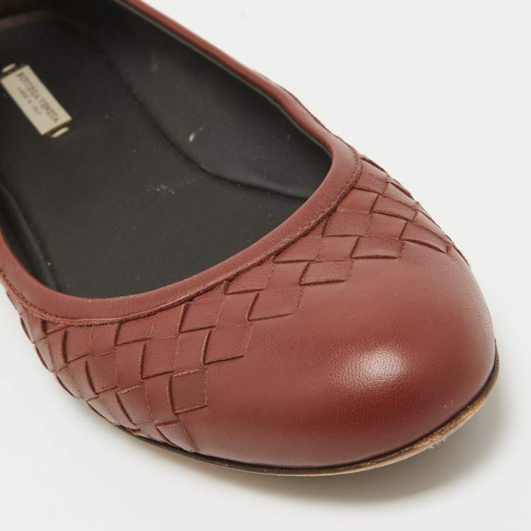 Pre Owned Bottega Veneta Brown Intrecciato Leather Ballet Flats Size 38