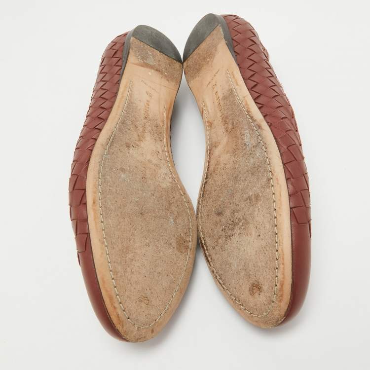 Pre Owned Bottega Veneta Brown Intrecciato Leather Ballet Flats Size 38