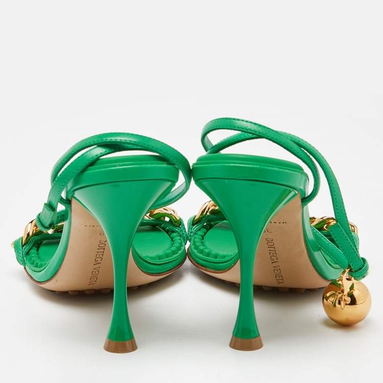 مملوكة مسبقًا Bottega Veneta Green Leather Dot Embellished Leather Sandals Size 38
